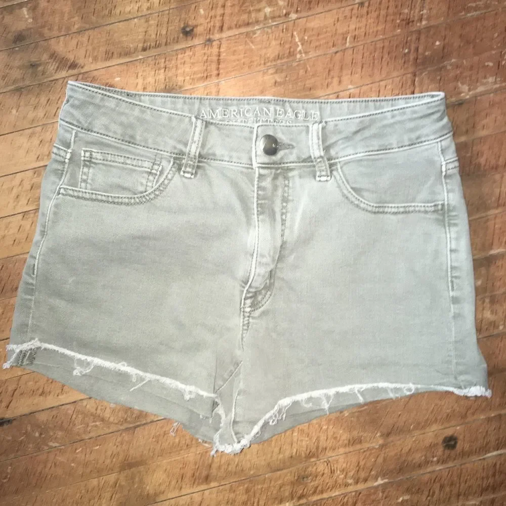 American Eagle hi rise shortie tan cutoff shorts